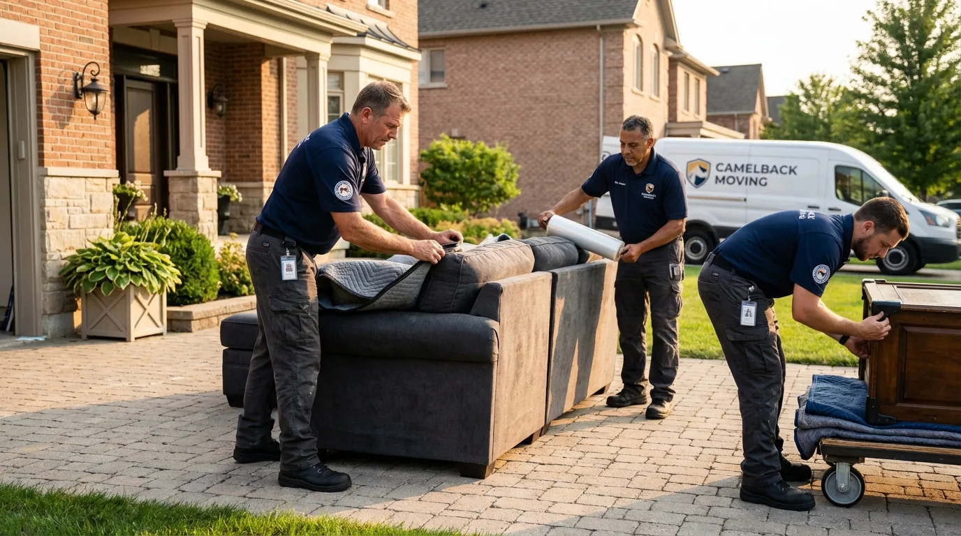 Large estate moving crew wrapping furniture in Daingerfield, TX