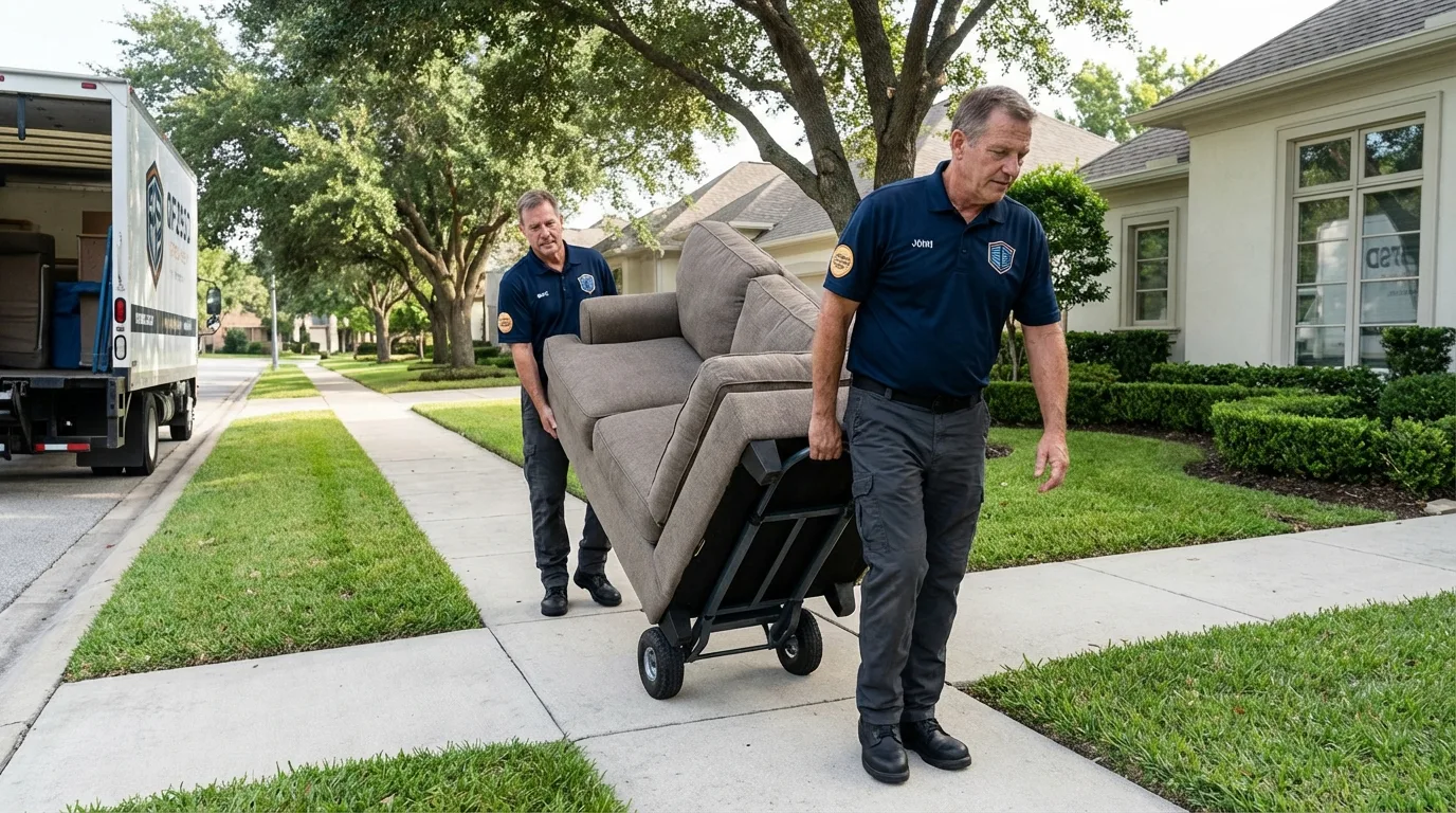 Local residential moving crew loading furniture in Daingerfield, TX