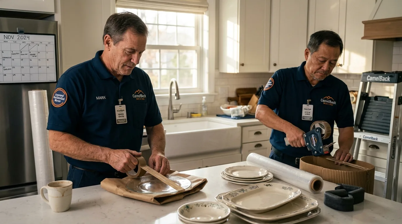 Professional crew packing kitchen dishware in Daingerfield, TX